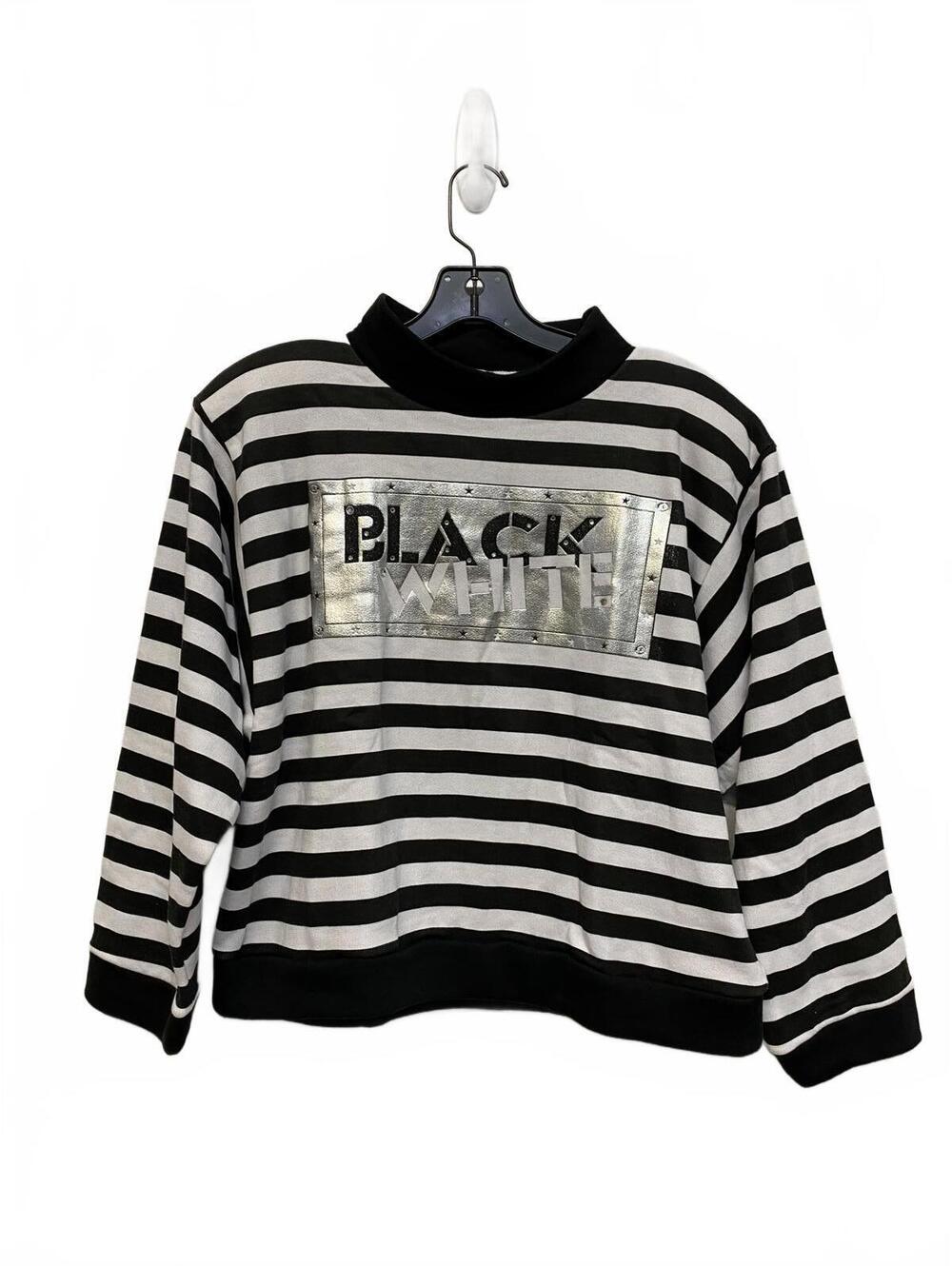 80s Deadstock Blowout LA Black White Striped Turtleneck Sweater Metallic Medium